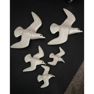 Vintage Ceramic Wall Plaques Birds Seagulls Doves White Group Of 5